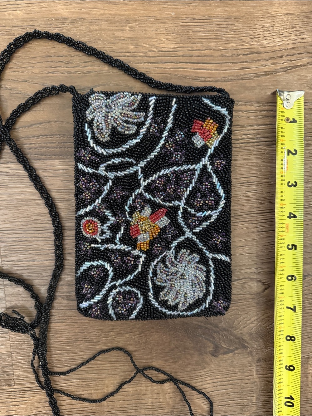 Christiana Beaded Floral Black Crossbody Purse